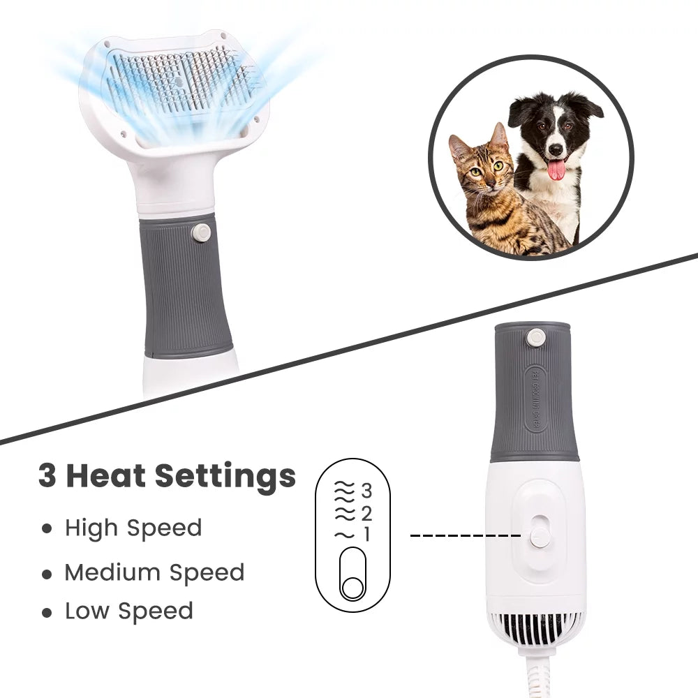 2 in 1 Dog Hair Dryer, Dog Brush for Shedding, Dog Grooming Kit with Slicker Brush, Cat Brush with Adjustable Temperature